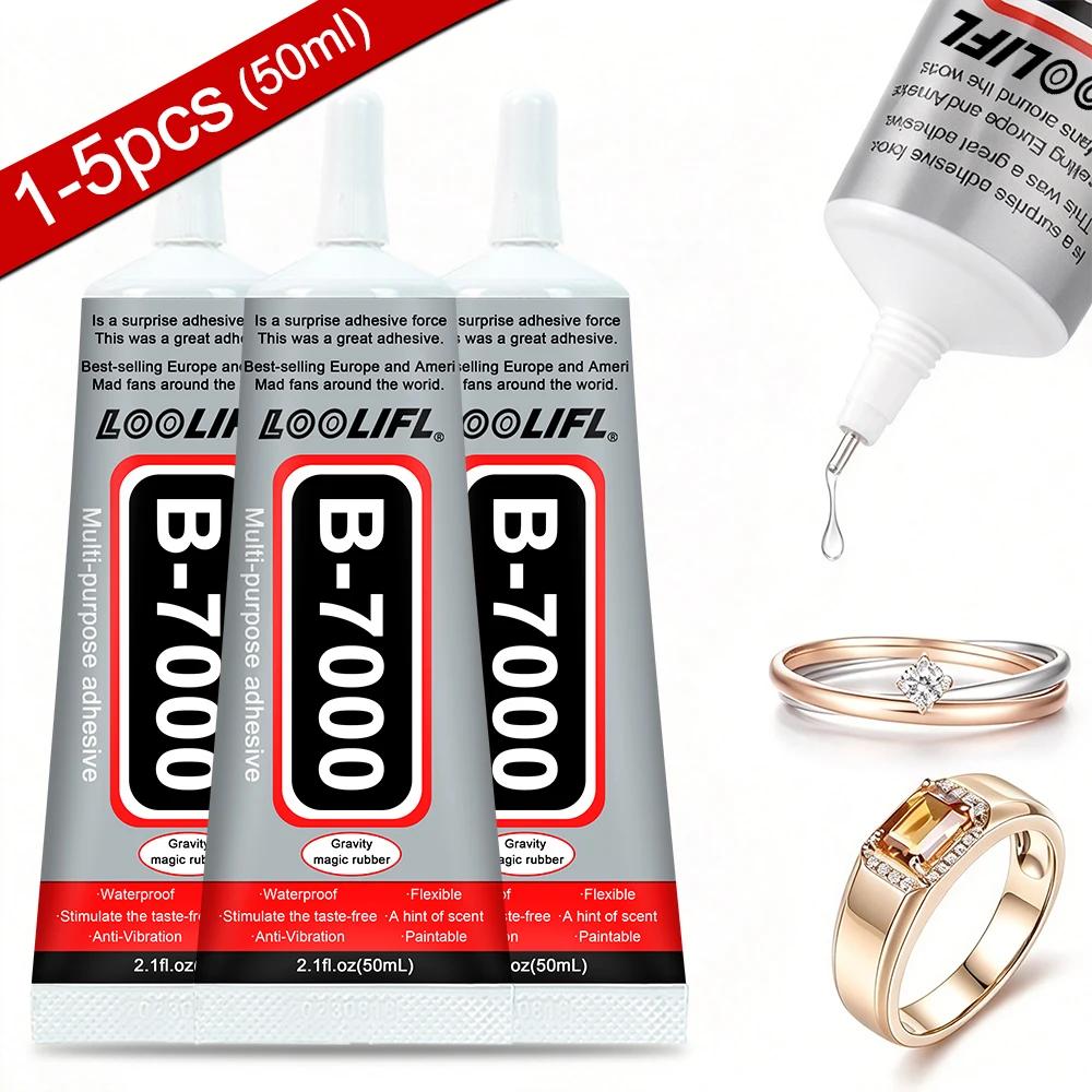 LOOLIFL B7000 Glue Clear Multi-purpose Adhesive Waterproof Flexible Glue for Phone Screen Repair  Jewelry Rhinestone  DIY Crafts