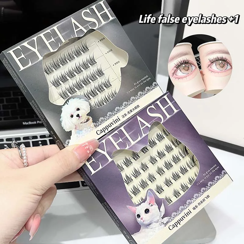 Cappuvini No Glue Needed False Eyelashes Natural Doll Eye Look Reusable Glueless Lashes Set for Wide Eyed Innocent Effect