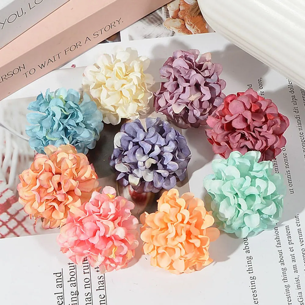 50pcs/lot Cheap 4cm Artificial Flower Silk Chrysanthemum Head For Wedding Decoration DIY Wreath Scrapbooking craft Fake Flowers