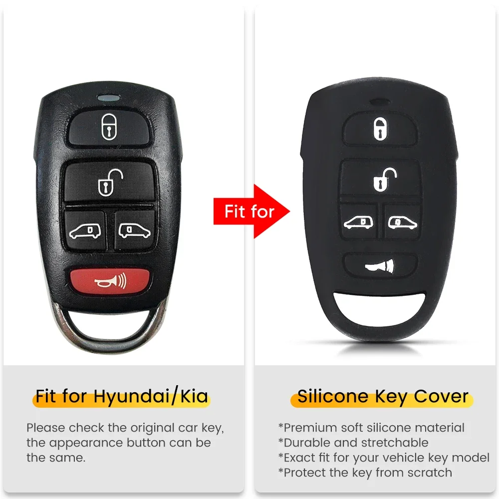 KEYYOU silicone car key cover holder For Hyundai Entourage Kia Sedona 5 Buttons Key Case Fob 2007 2008 2009 2010 2011 2012 2014