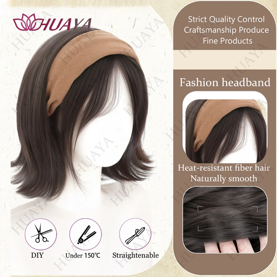 Headband Wigs Short Straight Bob for Women Half Wigs Synthetic Hair  for Cosplay Party Daily Use image 2