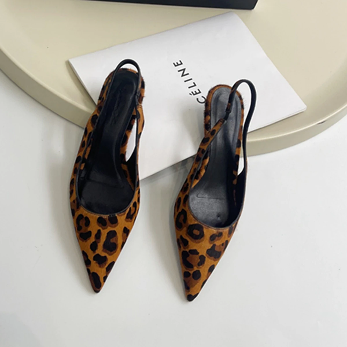 

Maxdutti Minimalist Vintage Horsehair Leopard Sandals Women Print Pointed Kitten Heel Women's Shoes French Elegant