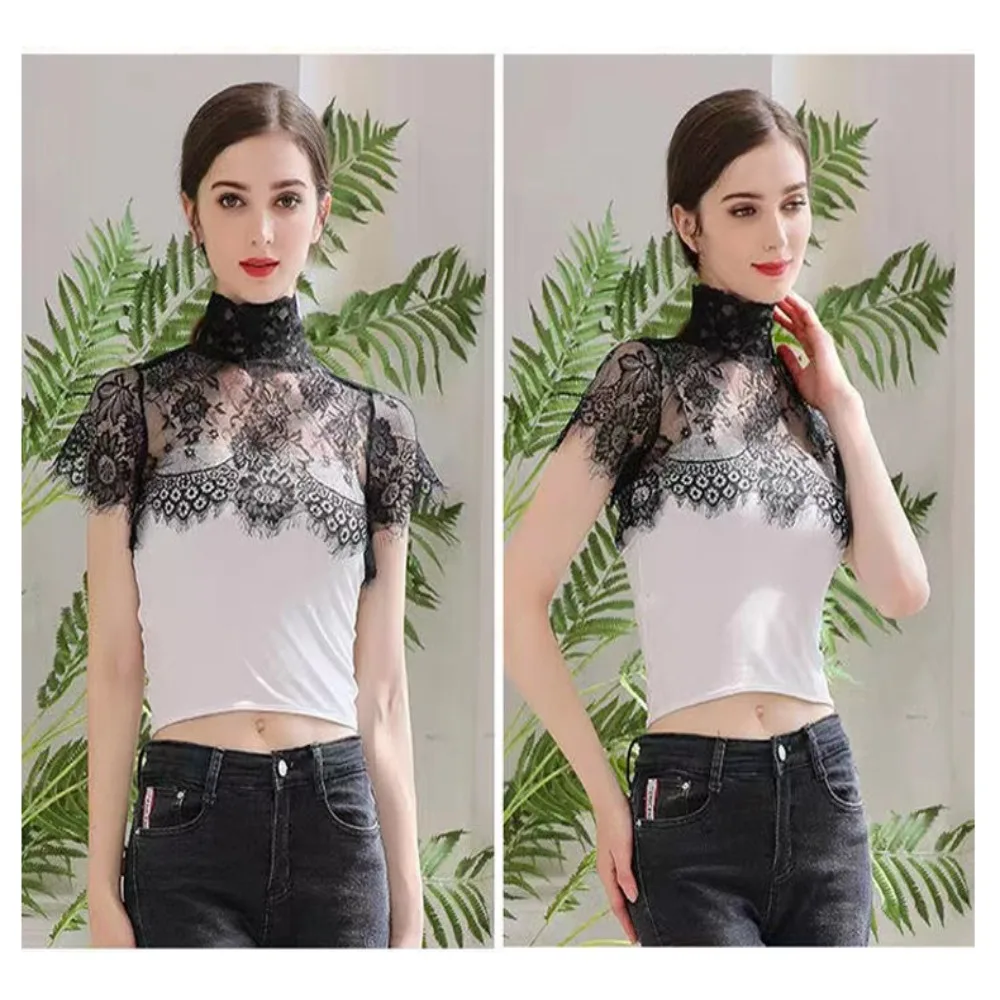 Removable Lace Fake Collar Women\'s Blouse Shawl Wrap Embroidered Chiffon False Collar Top Scarf Shawl Decor Clothing Accessories