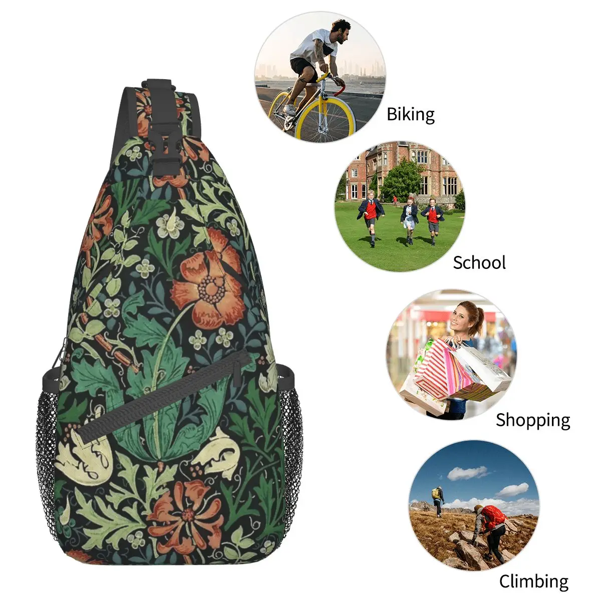 William Morris Compton Sling Bags para hombre y mujer, mochila cruzada para el pecho, bandolera para el hombro, mochilas de día para deportes al aire libre, arte Floral