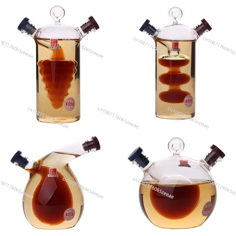 Creative Oiler Household Kitchen Leak-Proof Glass Dual-Port Dual-Use Restaurant Size Oil and Vinegar Separation Bottle