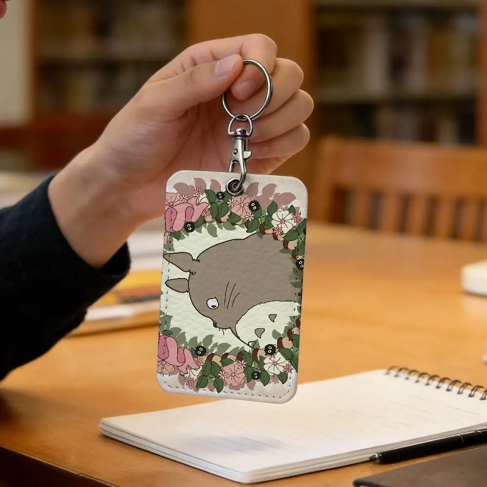 Cute Totoro 1Pc Access Card Case Leather Card Holder Keychain Key Ring Door Access Tags ID Card Case Keychain