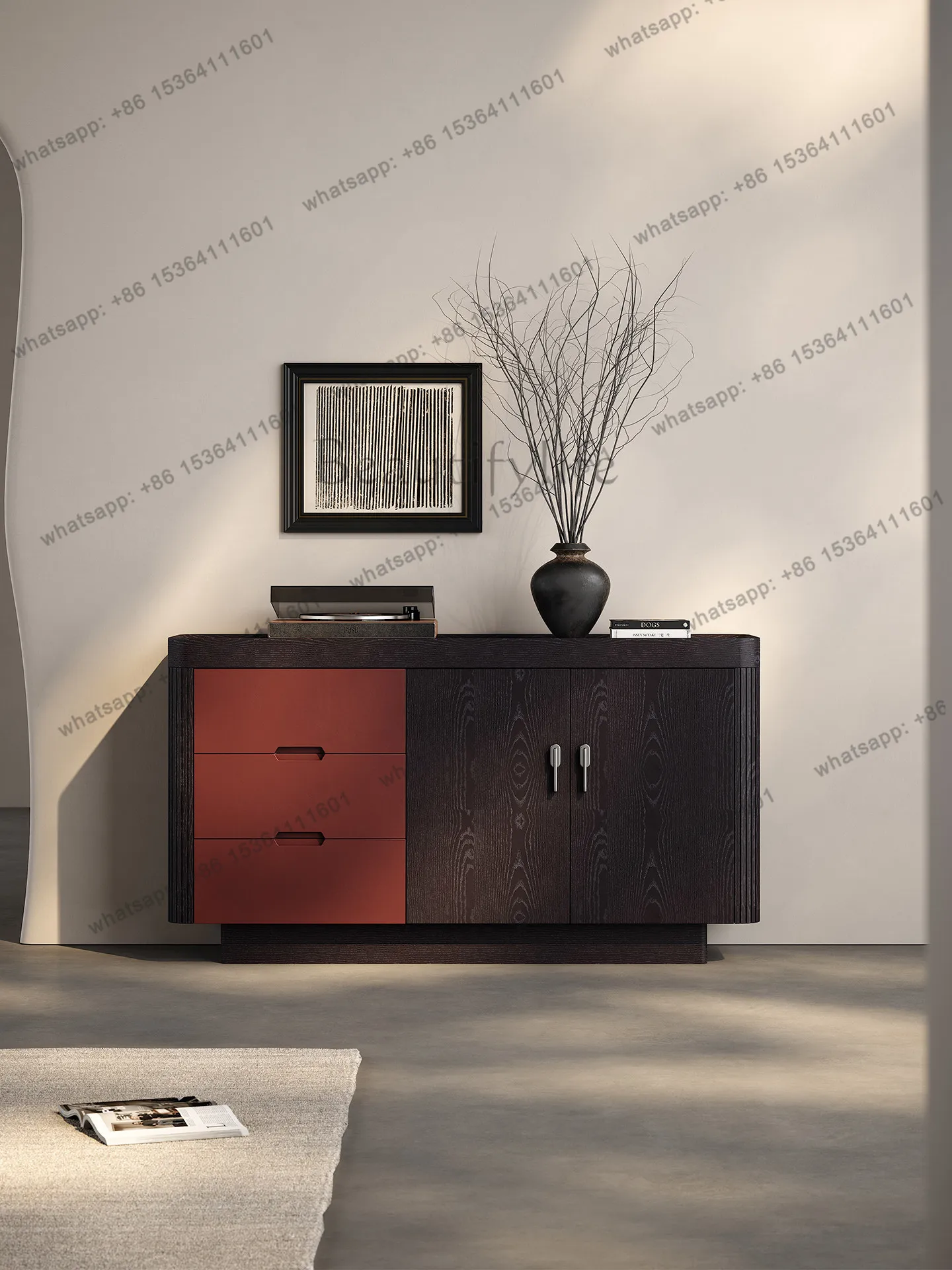 

Italian minimalist rock slab dining side cabinet integrated against the wall living room household 2026 new storage cabinet