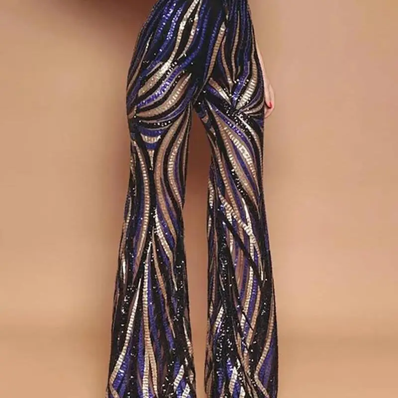 

Faionable High Waist Sequin Pants for Women Par Sexy Glitter Long Trousers Street Sle Pearl Embellied Casual Pants