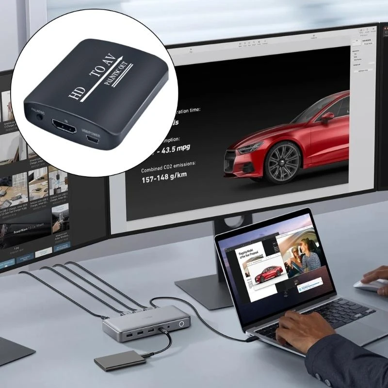 

B03C Compactly & High Clear HDMIs toAV Converter Box One Way Connection Ideal for Both Men and Women in Any Environment