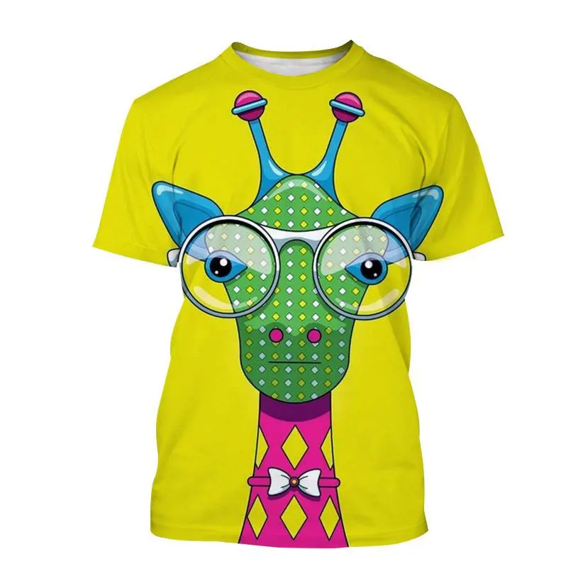 Fun Cartoon Animal Giraffe Print Summer Men'S T-Shirt Trend Casual Cute Harajuku 3d Printed O-Collar Hip Hop Short Sleeve Top