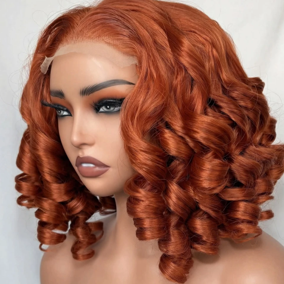 ginger-orange-auburn-colored-bohemian-13x6-lace-frontal-wigs-copper-red-short-curly-wavy-bob-wig-synthetic-lace-wig-for-women