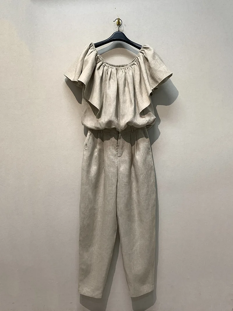 Kuzuwata 2024 Japan Style Double Wear Sleeveless Slash Neck Tops+loose Linen Radish Pants Women Two Peice Sets Soft Casual Suits