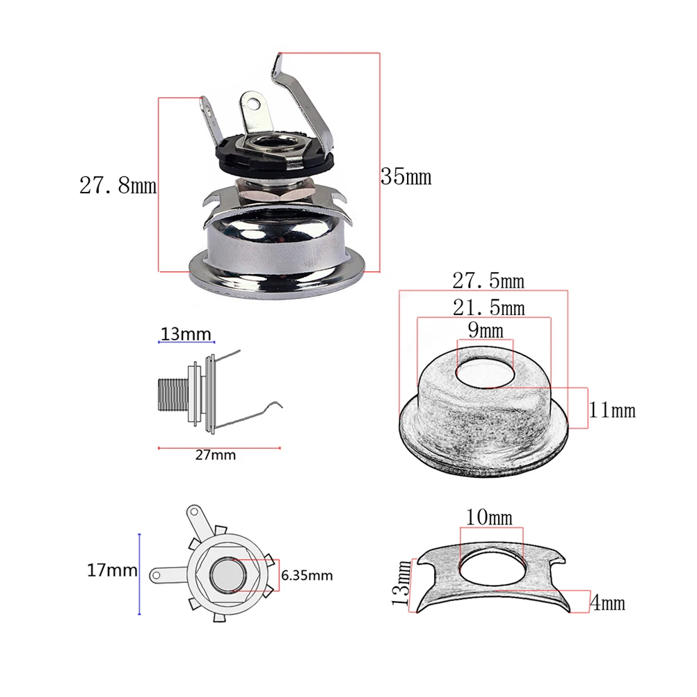 

1Pcs 635mm 14 Inch Guitar Jack Socket Connector Iron Copper Material Chrome Nut Easy Install Tl Bass Silver Guitar Jack Socket