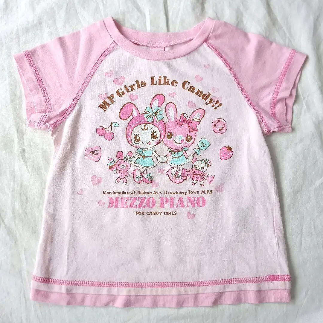 Camiseta de manga corta rosa con estampado de dibujos animados japoneses Mp Jojifuku, nueva camiseta de verano con efecto de dos piezas, camiseta con gráfico de chica dulce, camiseta Candy