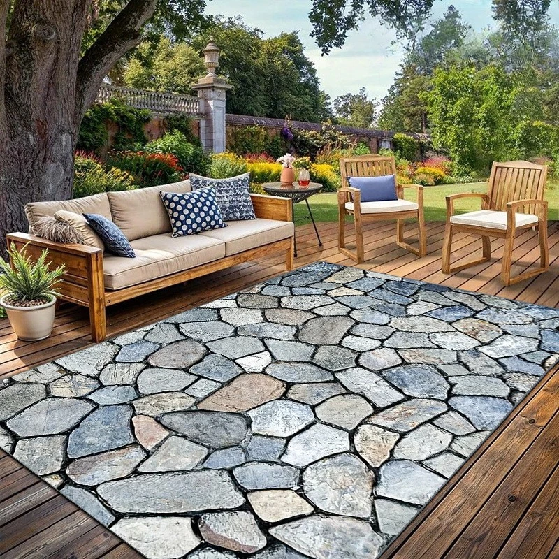 Modern Stone Decorative Mat | Outdoor Rugs | Suitable for Courtyard, Balcony, Garden, Camping, RV | Machine Washable