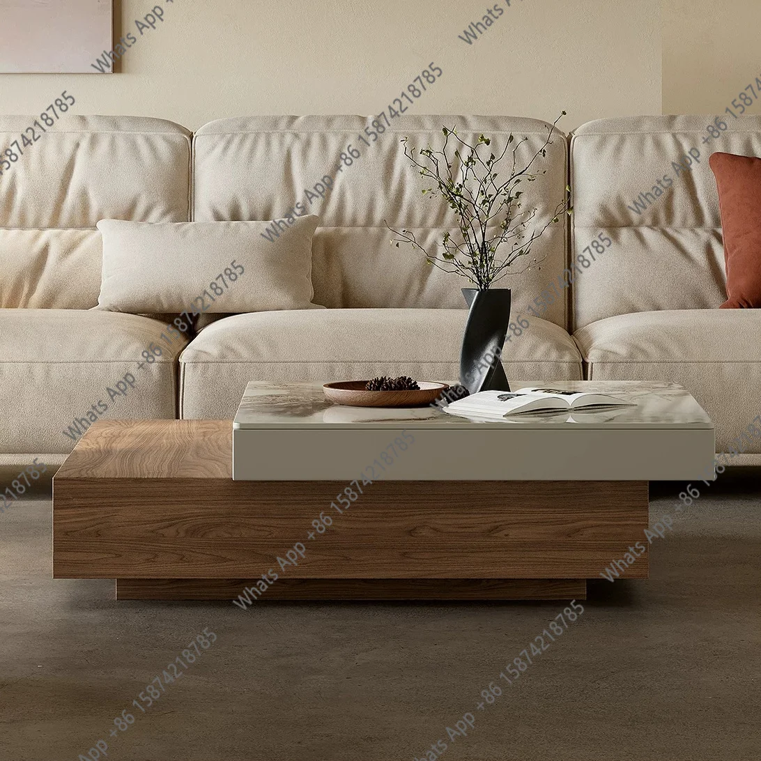 New Italian minimalist rock slab coffee table, living room home high-end light luxury design square rotating coffee table