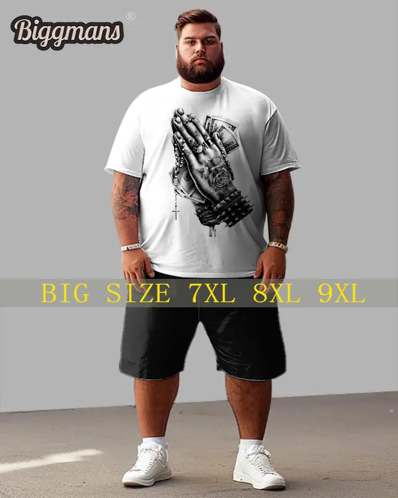 Biggmans T-Shirt Plus Size Set L-9Xl for Summer Clothing Oversize Suit Men's Large Block Street Short Shirt Shorts 7XL 8XL 9XL