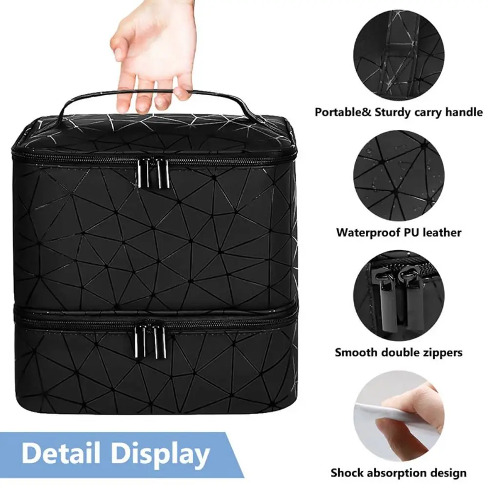 Professional 30 Grids Nail Organizer PU Nylon with Handle Manicure Bag Handbag Double Layer Makeup Bag Nail Polish Gel