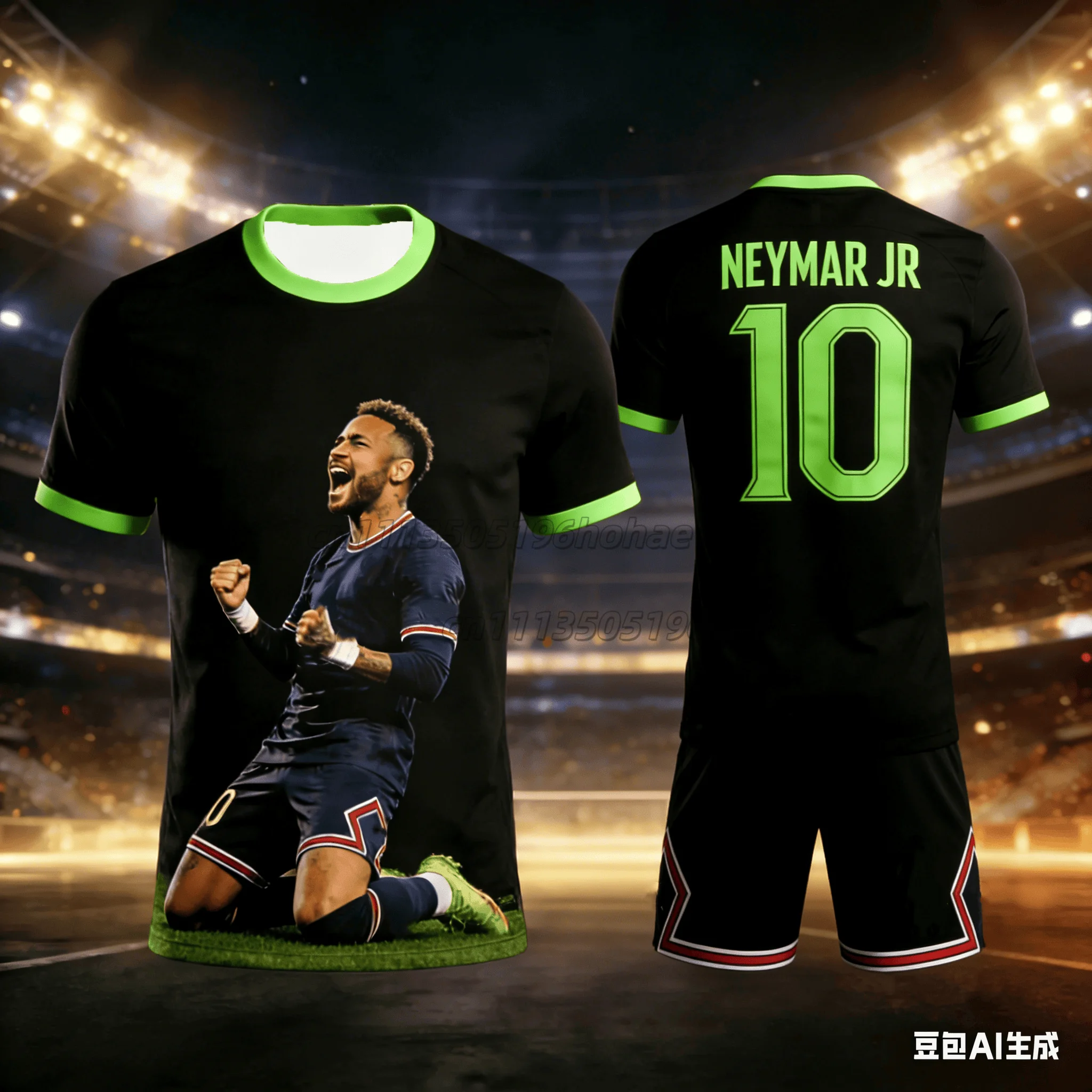 Summer New Style # Neymar No.10 # Men's and Women's T-shirt Shorts Football Sports Set Loose Quick Drying Casual Set Kids