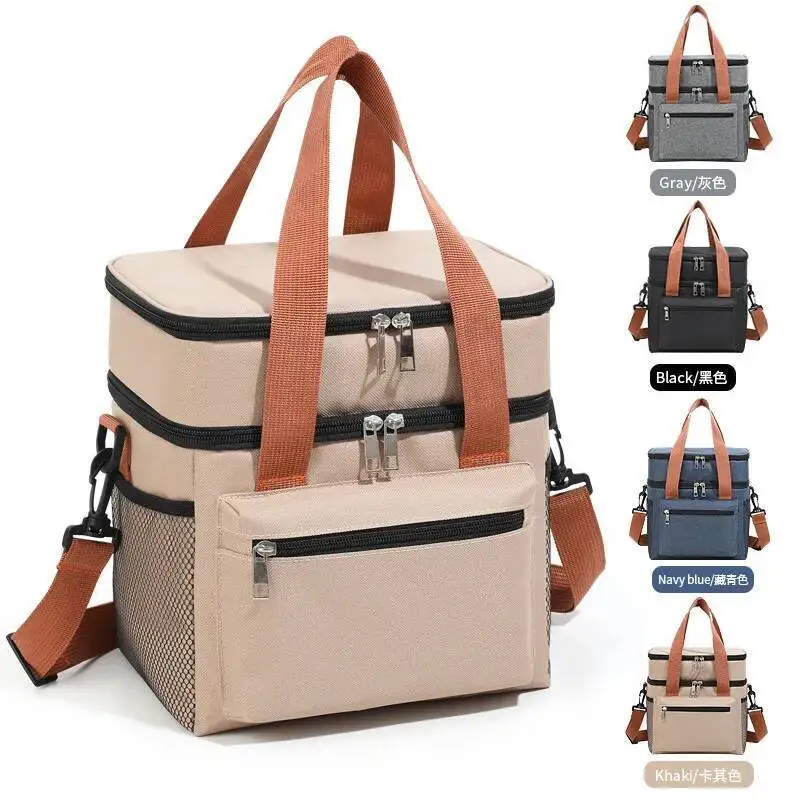 Simple Double Layer Lunch Bag Outdoor Camping Picnic Bag Crossbody Camping Hanbags On Sale New Large Capacity Lunch Bag