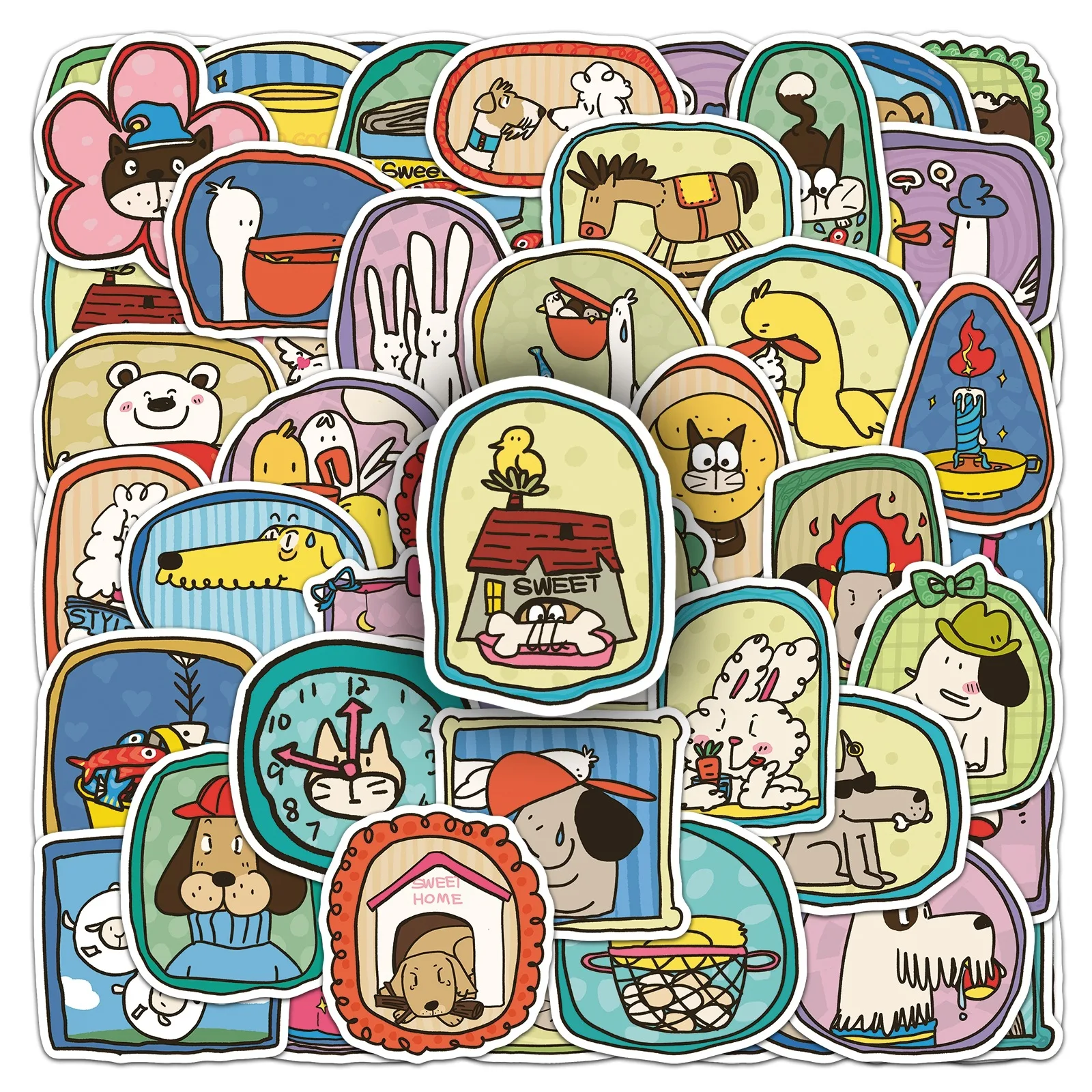 50pcs Cartoon Animal Illustration Stickers Hand Drawn Waterproof for Phone Case Laptop Notebook Journal Water Bottle Decal