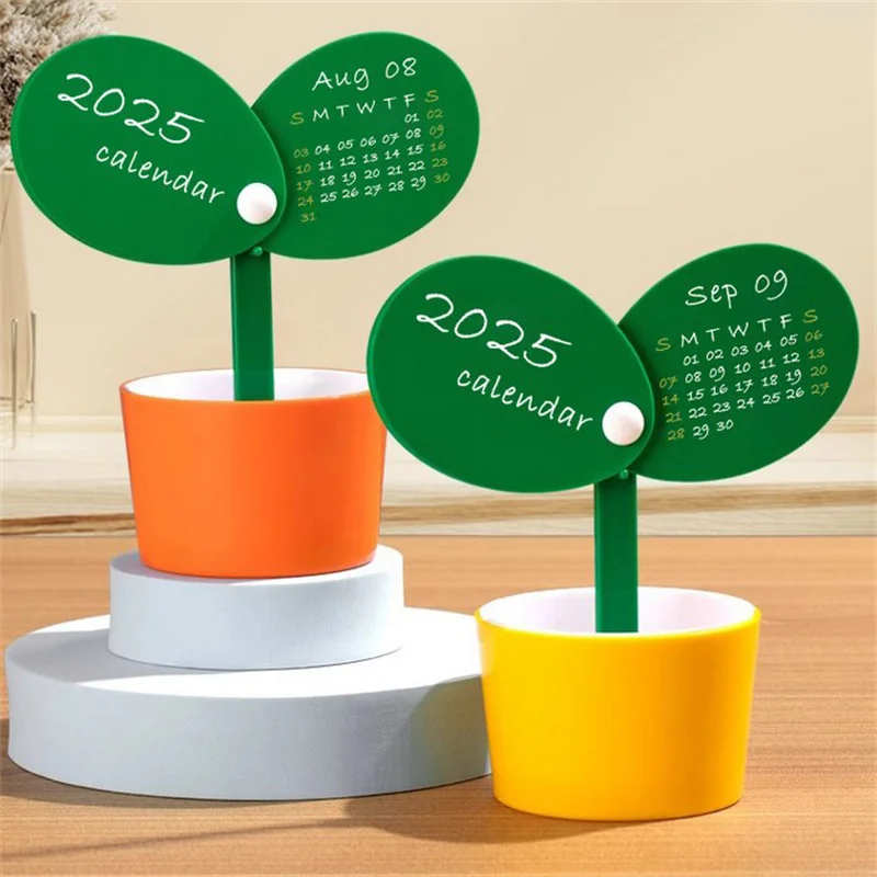 Creative Grass Shape Desk Calendar New 2025 Year Cute Desktop Decoration Ins Simple Pen Holder Home Office School Supplies