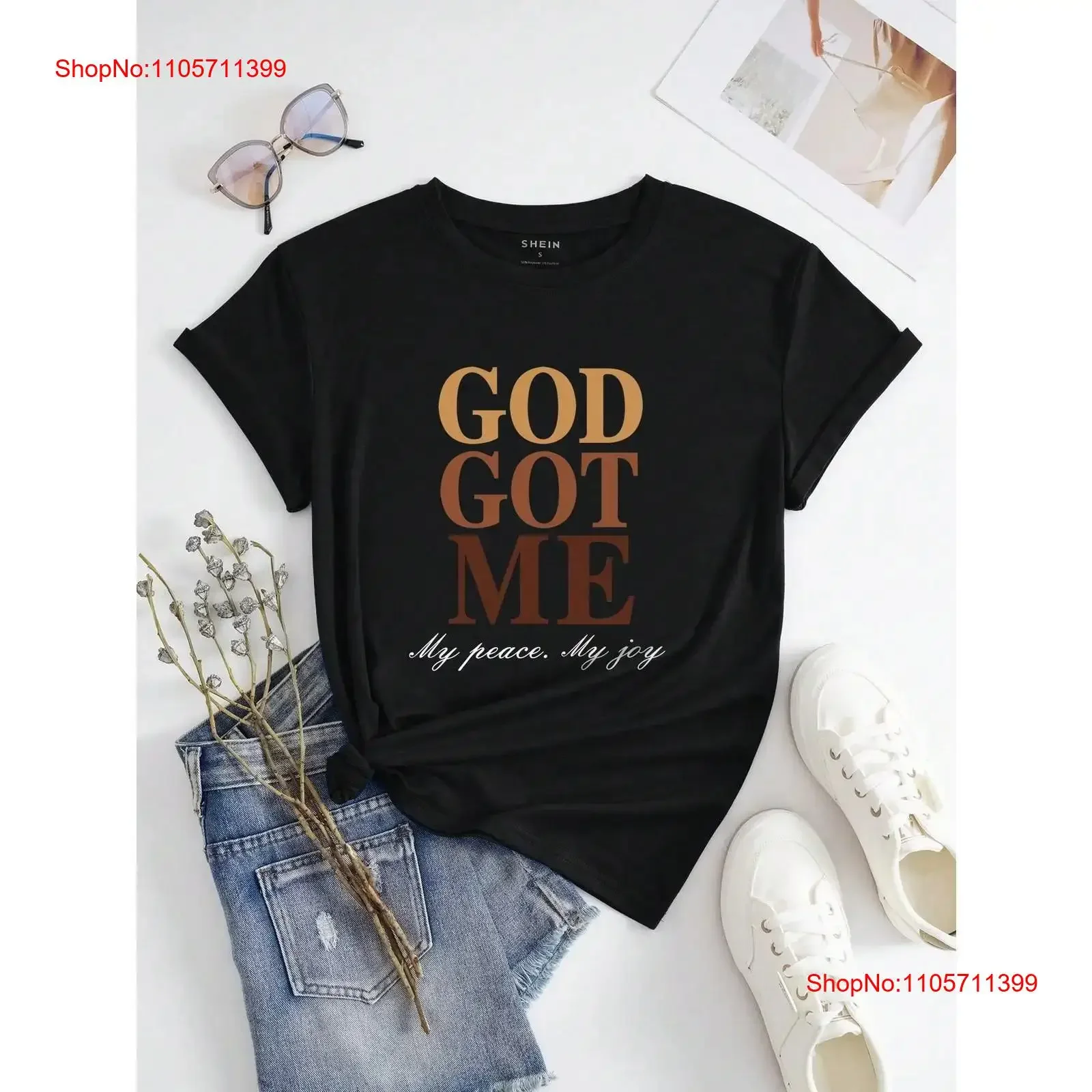 Slogan Drop Shoulder T Shirt GOD GOT ME My Peace Joy Tops long or short sleeves vintage Washed homme graphic fashion Breathable