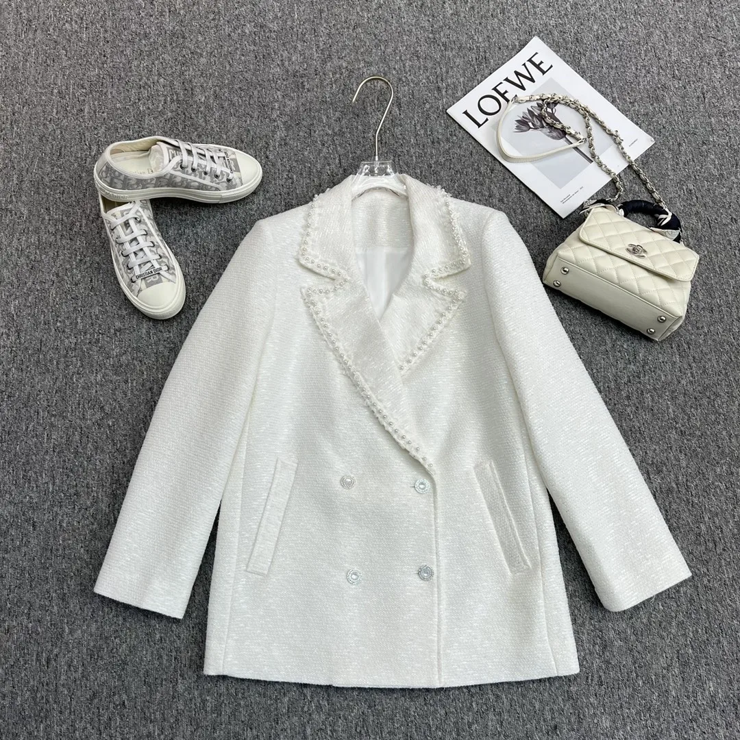 Tweed woolen nail bead loose jacket top women's jacket autumn women's jacket fashion