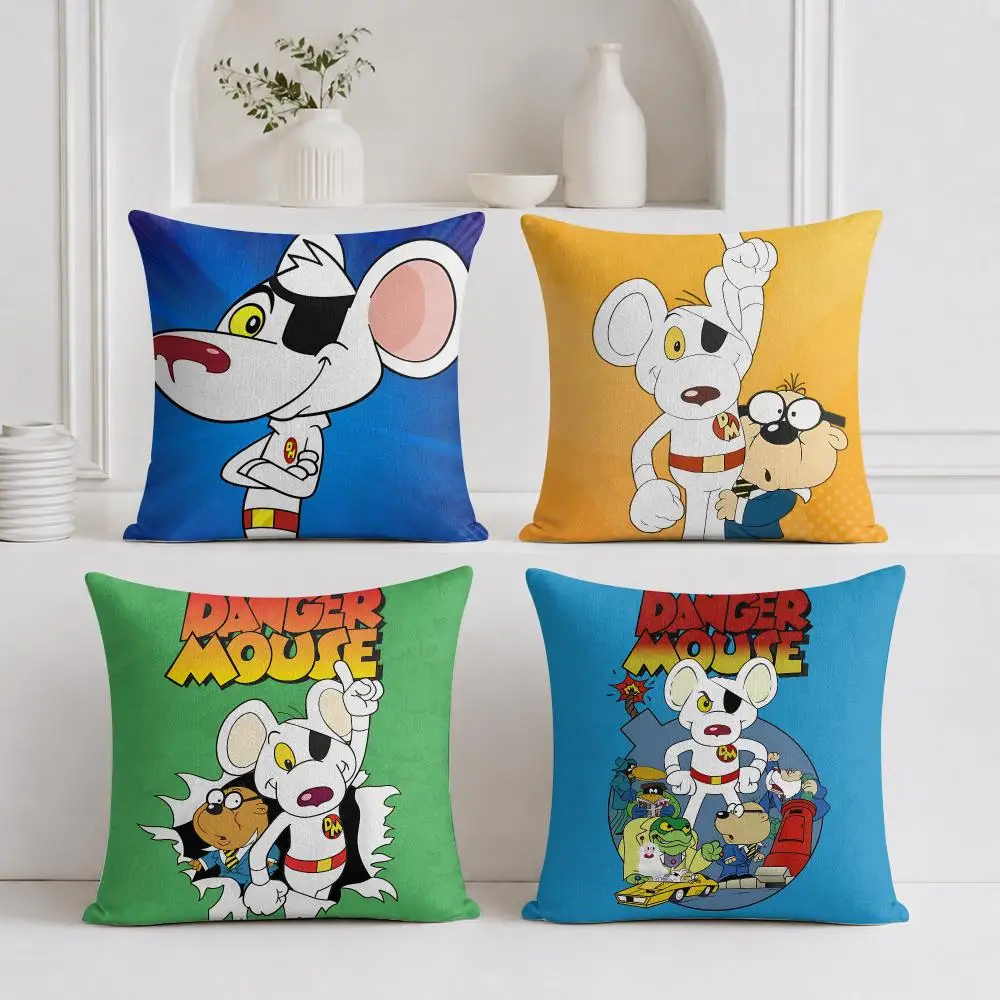 D-Danger Mouse Cartoon Cushion Cover Linen Double-Sided Decorative Sofa Couch Bedroom Living Room Home Decor Pillow Case