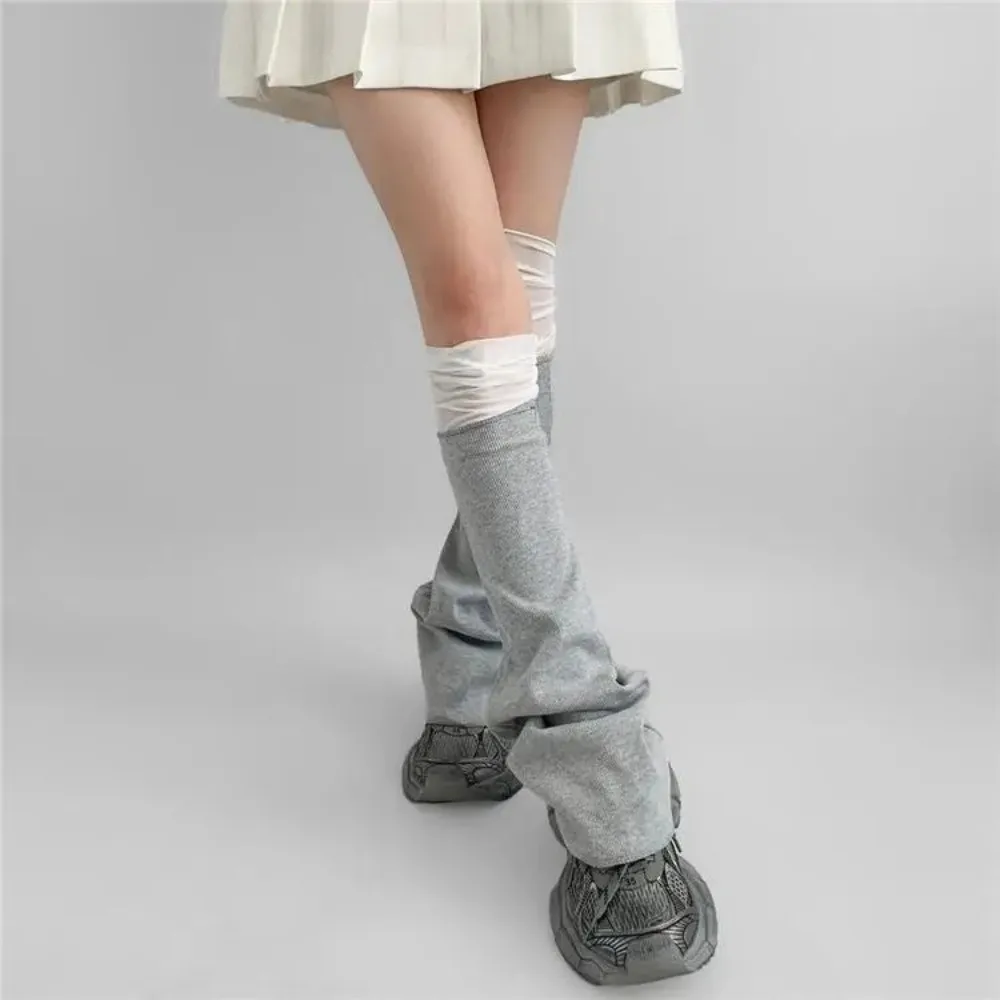 Y2K Mesh Patchwork Leg Warmers Cotton Long Tube Harajuku Socks Flare Stacked Leg Warmers Spring Autumn
