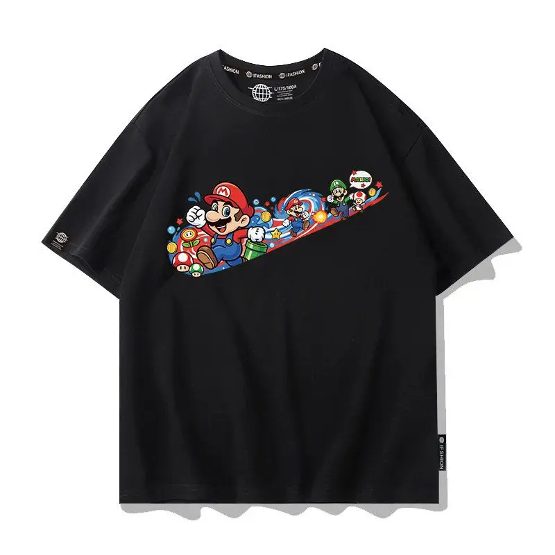 Nintendo Mario Super Kingdom Game Retro Tee Men's Women's Black Cool Graphic Art Print Oversized Short Sleeve Streetwear Top
