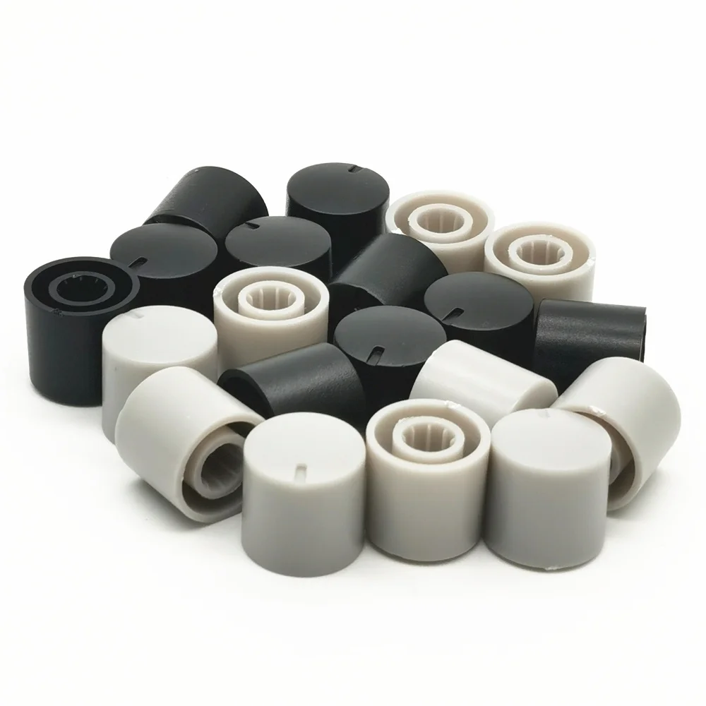 10pcs Potentiometer Knob 14*13mm 6mm Shaft Hole Dia Plastic Threaded knurled Potentiometer Knobs Caps
