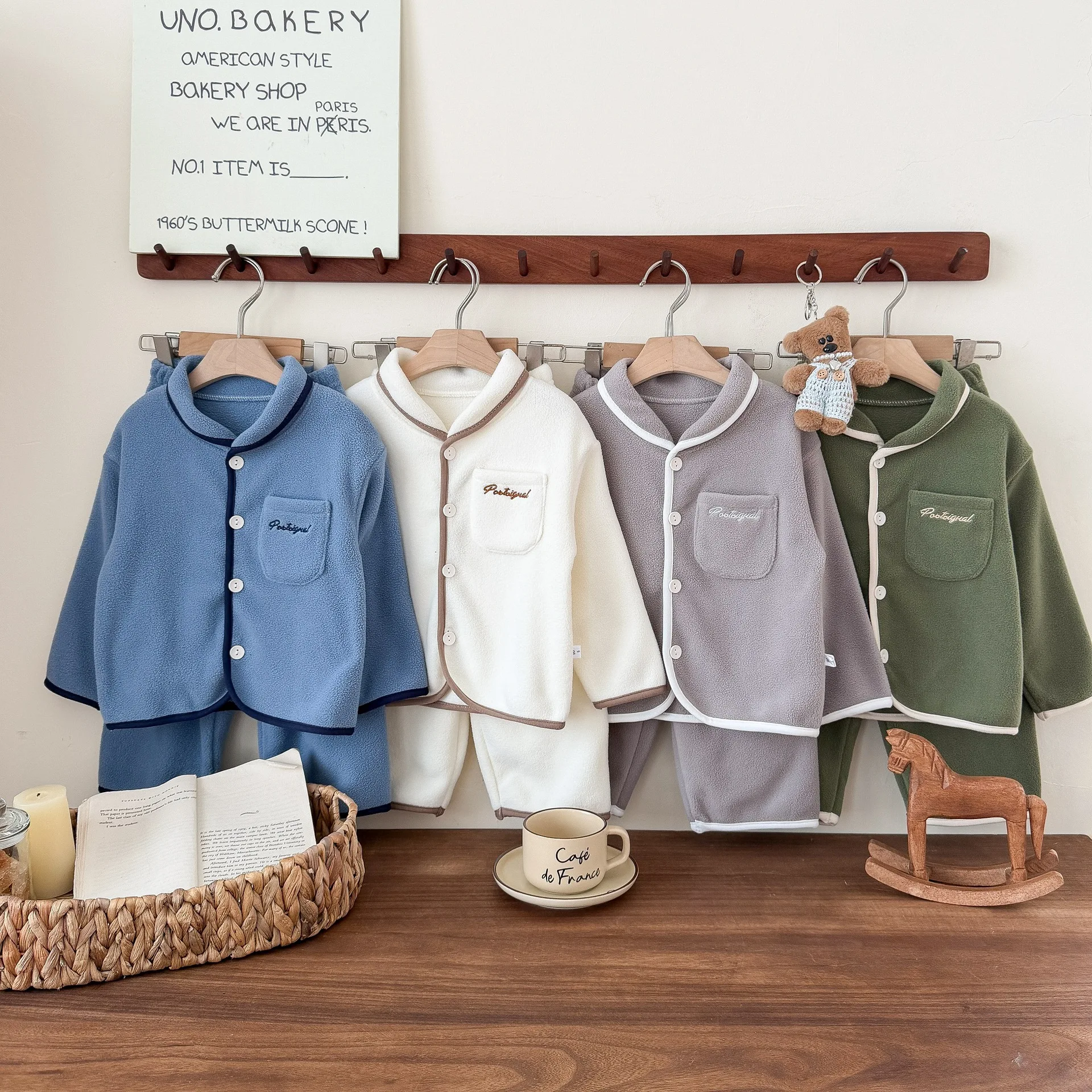 

Kids Baby Pajamas Two Piece Suit Plus Fleece Toddler Girls Single Button Closure Tops+elastic Waist Infant Girls Pant Sleepwear