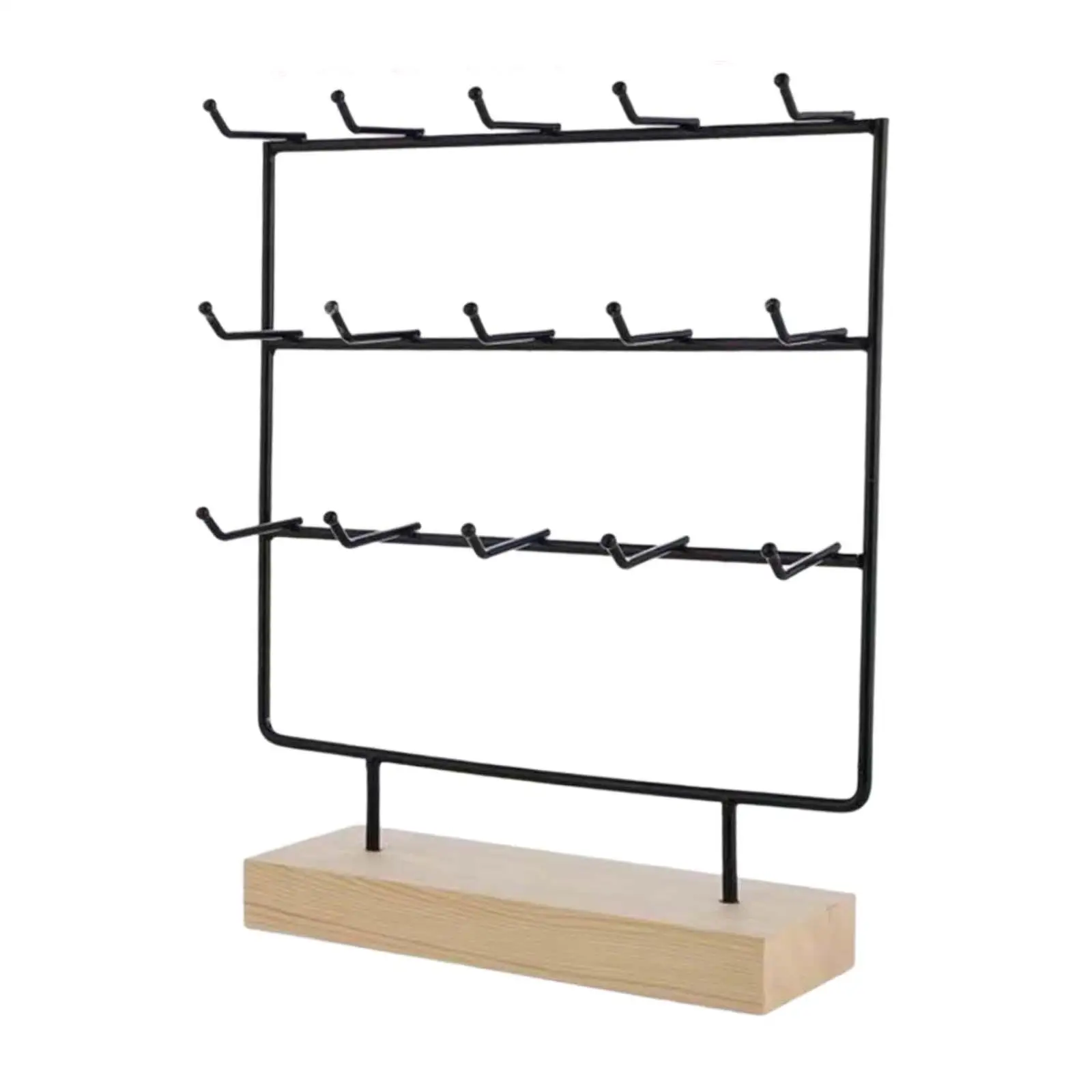 3 Tier Earring Holder Stand 15 Hooks Wooden Base Women Girls Gift Jewelry Holder Organizer for Photo Selling Showcase Dresser