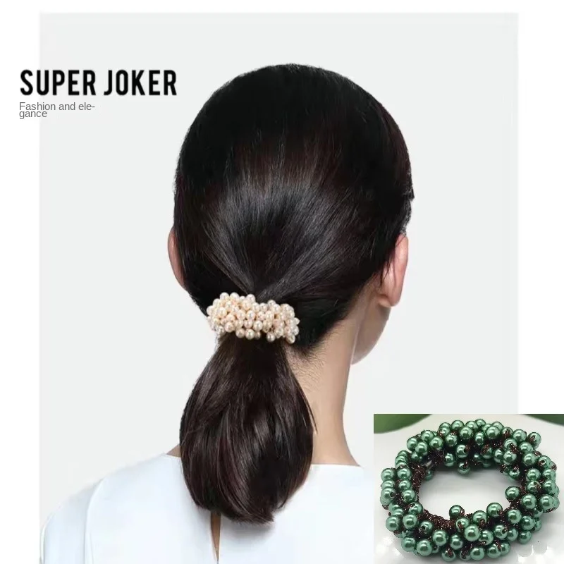 Pearl Hair  Ring Women's Korean-Style Simple Handmade Rubber Band   Woven Beads Headband Sweet Cute New Pearl Hair Accessories