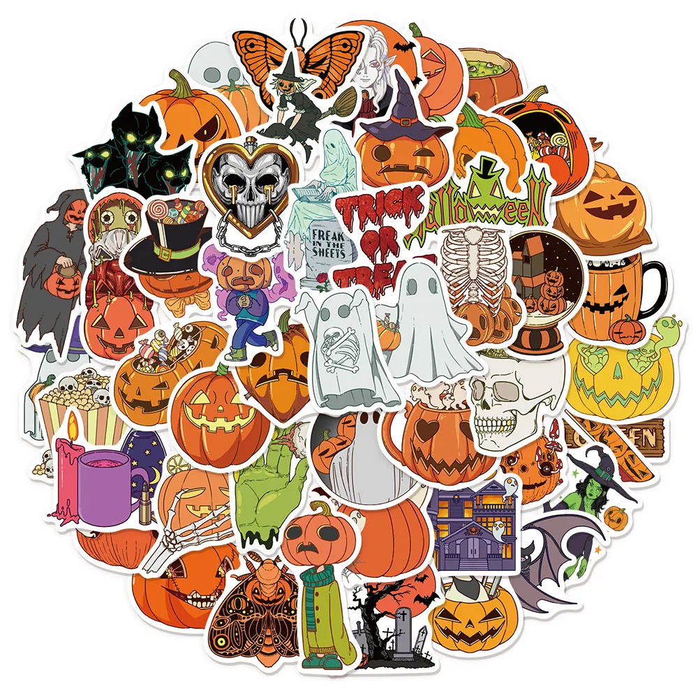 50PCS Halloween Ghost Pumpkin Head Fun Humorous Sticker Speaker Skateboard Water Cup Motorcycle Sticker