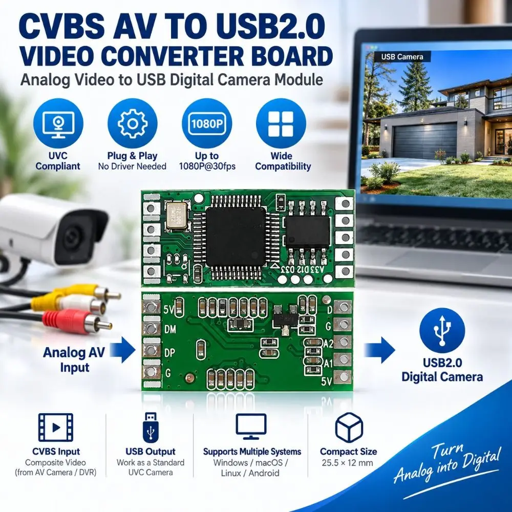 CVBS to USB Video Signal Converter 1080P Low Latency Camera Module Converter Versatile CVBS Video Adapter Camera Supplies