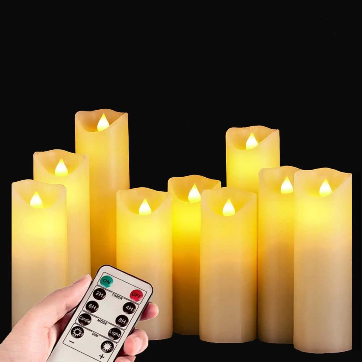 LED Candles Flameless Candles Set of 9 Real Wax Pillar Flickering Battery Candles With 10 key Remote Control Timer 300 Hours