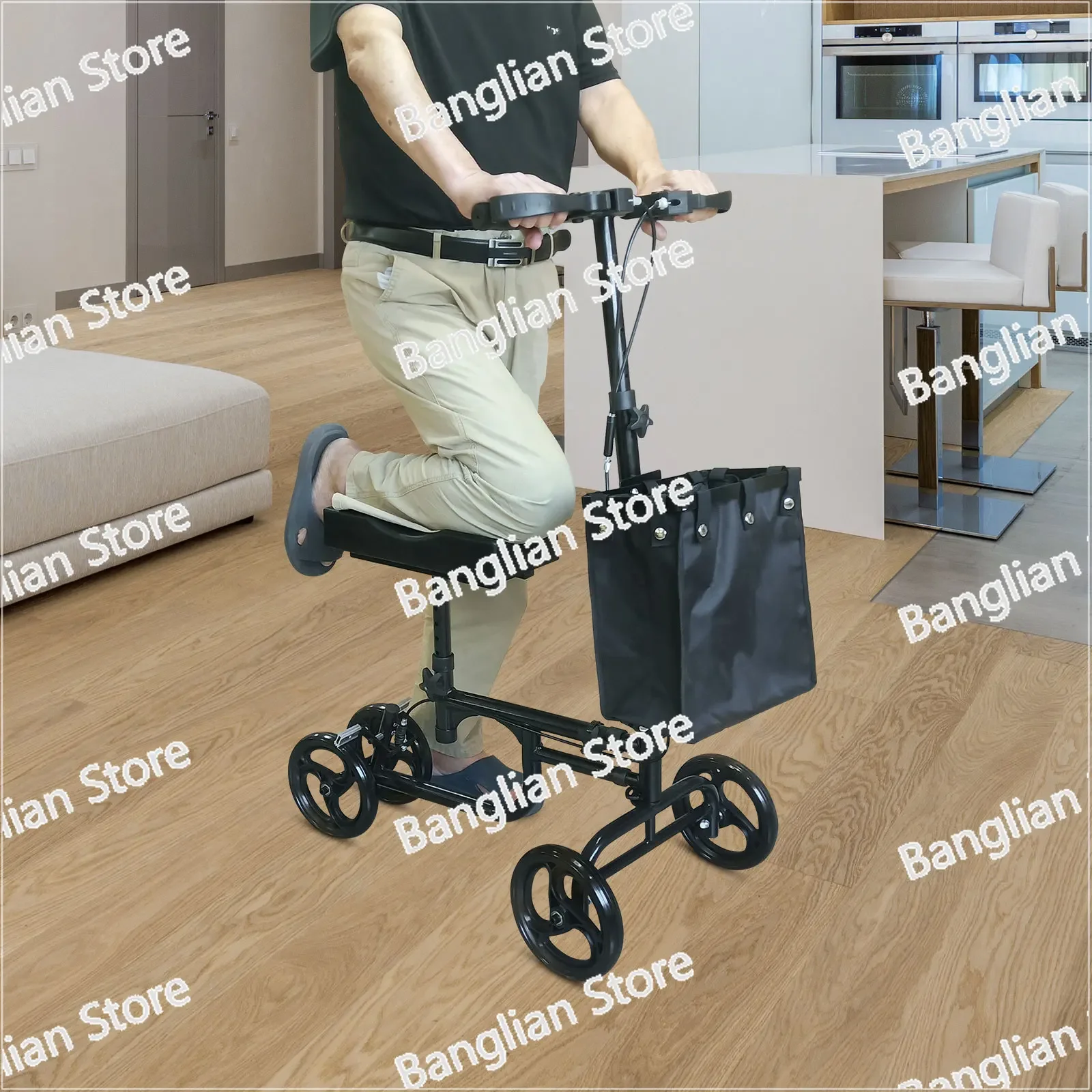 Elderly knee car quad wheel walker ankle injury with wheeled crutches handrail disabled kneeWalker