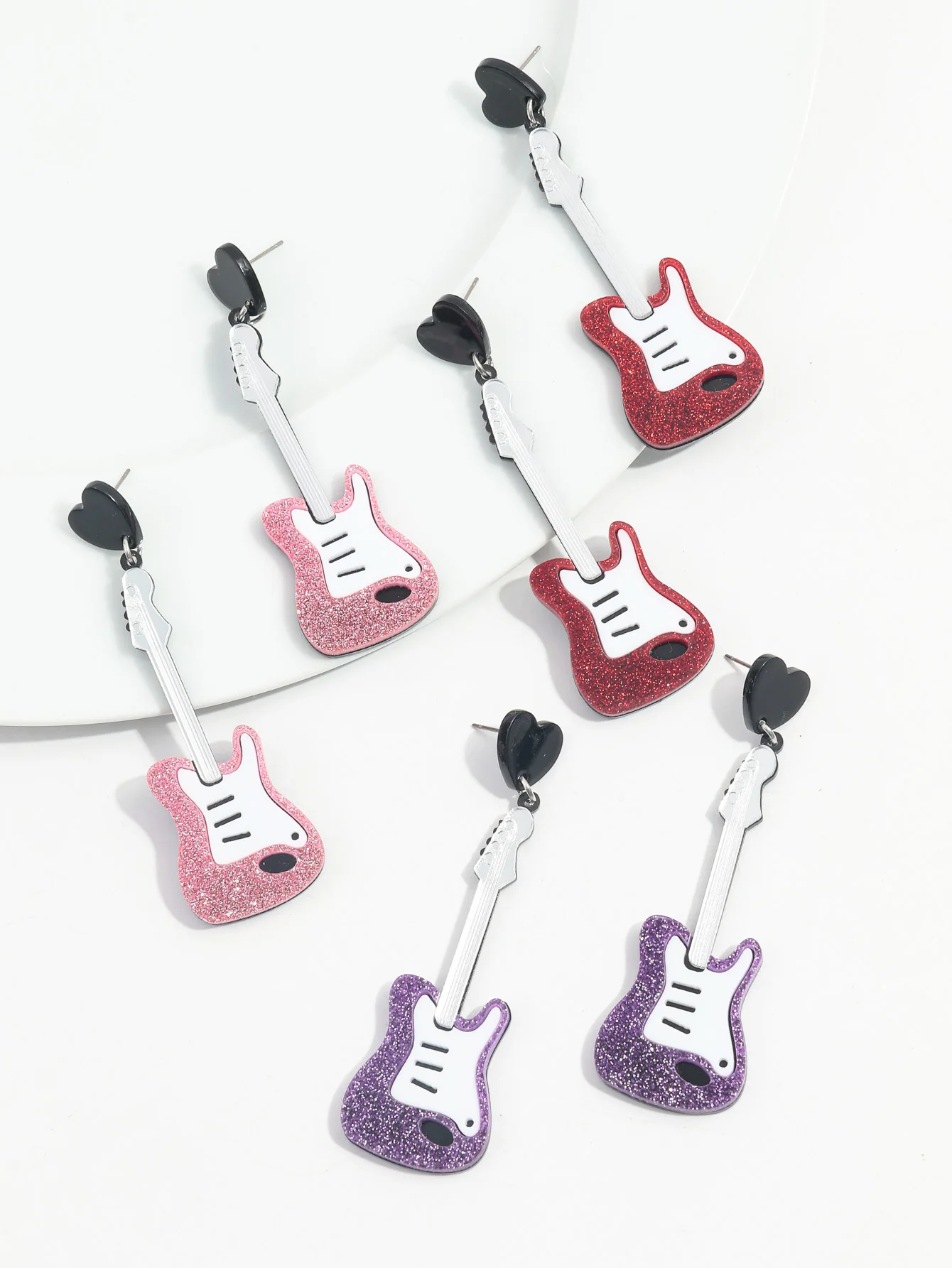 New Acrylic Glitter Classical Guitar Drop Earrings for Women Girls Music Festival Instrument Pendant Earrings Party Jewelry Gift