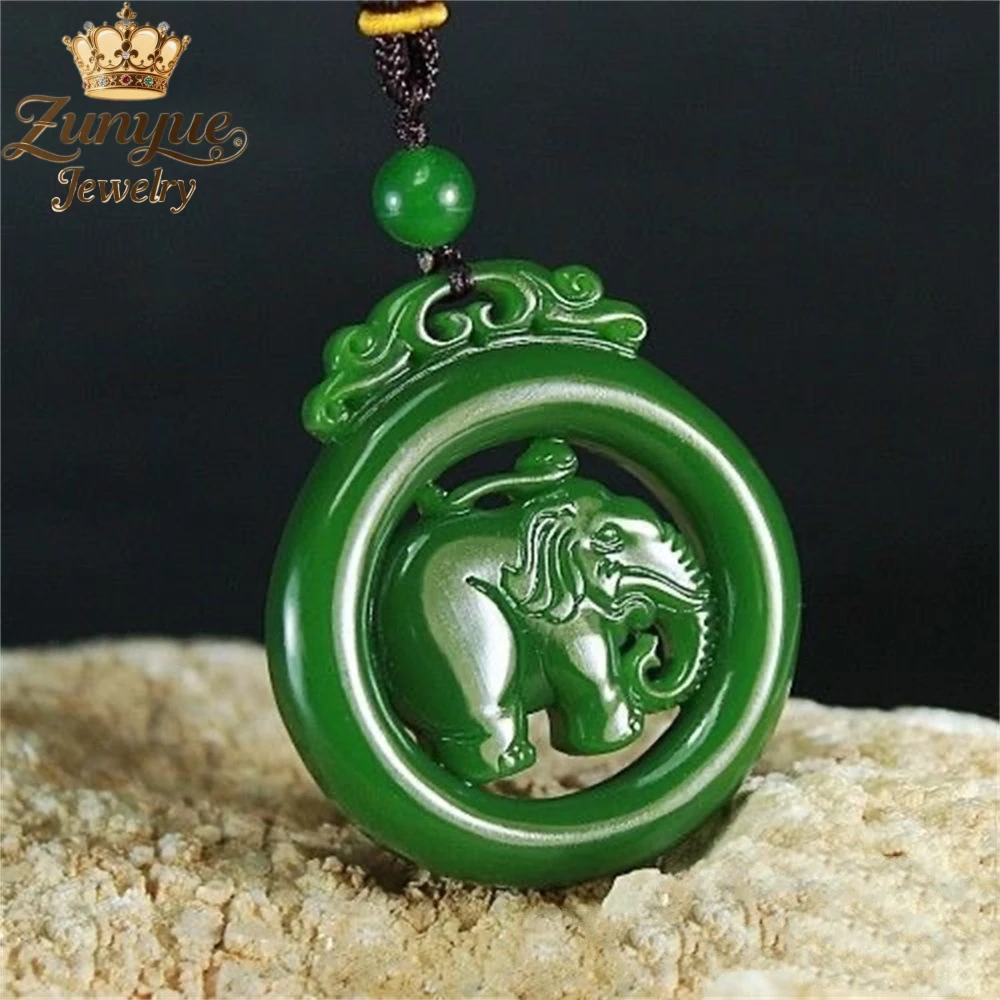 High-End Spinach Green Hetian Jasper Hollowed-Out Retro Dragon Elephant Magpie Jade Pendant Ethnic Style Popular Fashion Jewelry