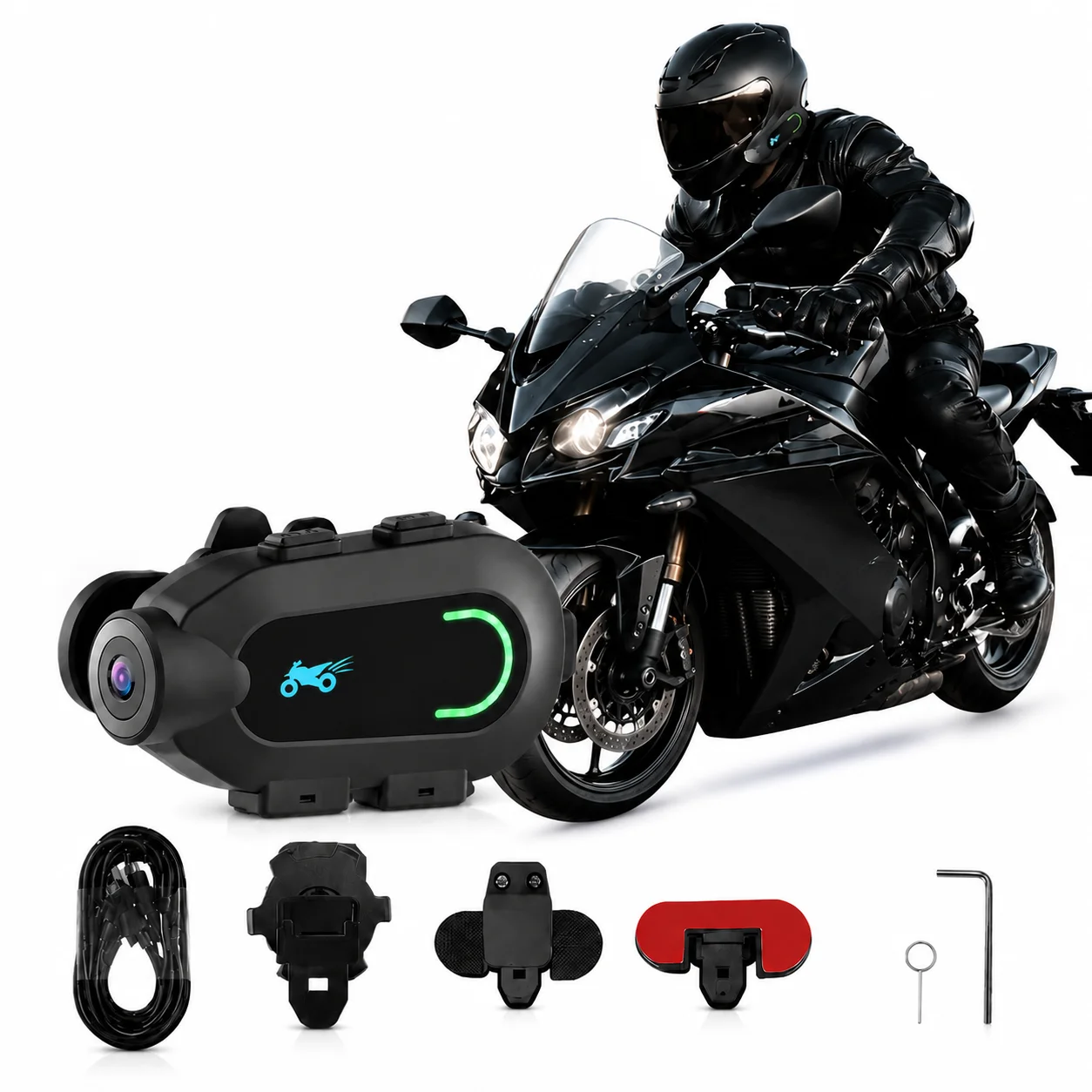 2K Motorcycle Dash Cam Outdoor Activity Camera Full Body IP65 Waterproof Wi-Fi 140° Wide Angle Night Vision for Vehicle
