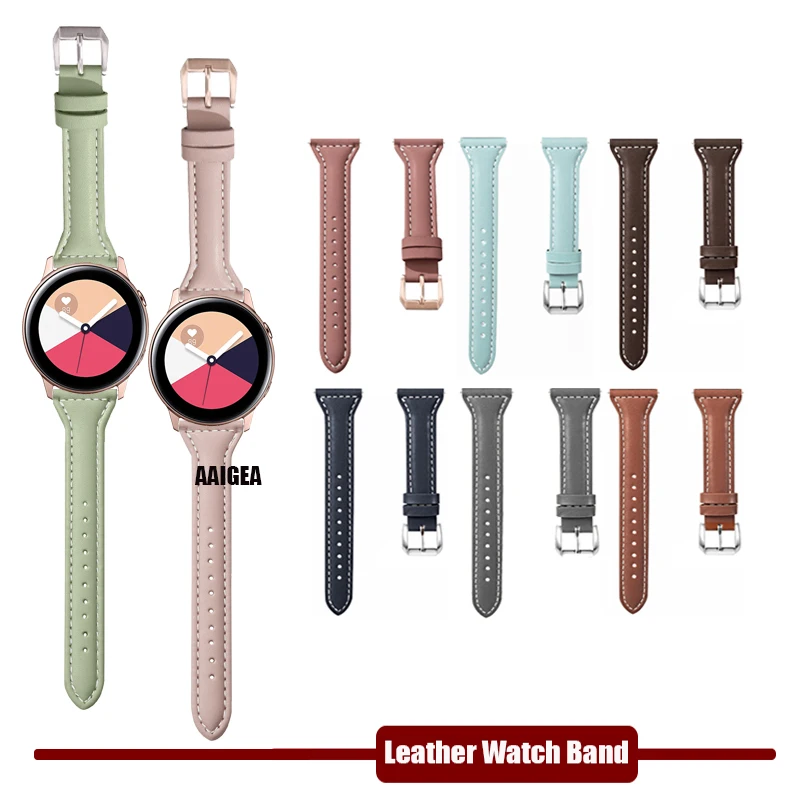 20mm Thin Wrist Band Fashion Slim Genuine Leather Strap for Samsung Galaxy Watch Active 2 40mm 44mm / Watch 4 5 6 7 FE