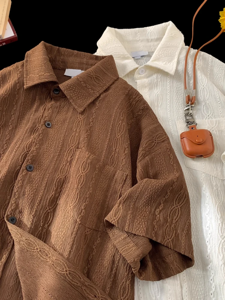 

Summer 2025 Men's Loose Fit Color Short Sleeve Shirt Trendy Casual Breathable Polyester Fiber Youth Fashion