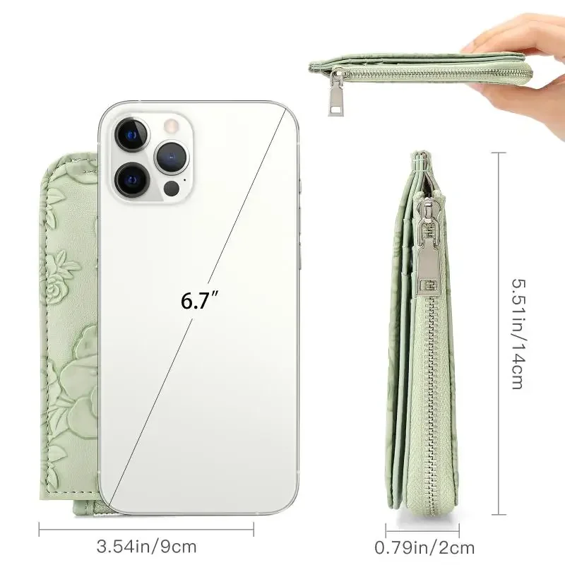 Ladies Zip Coin Purse With Key Ring Embossed Design, Multi Card Slots Large Capacity Wallet Fashion Accessories