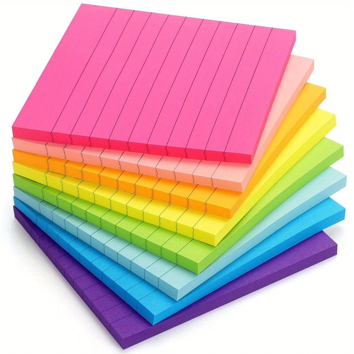 8-Piece Set of Vibrant Power Memo Pads - 45 Sheets Each, Ultra-Sticky & Colorful, 4x4 Aesthetic Sticky Notes for Effortless Orga