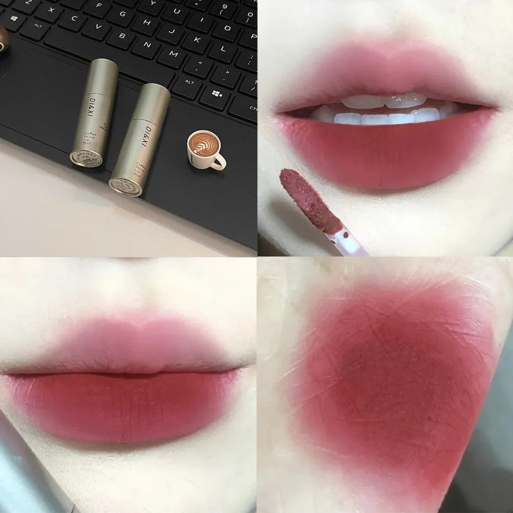 Antiaanbakbekers Donkerbruine Matte Lipgloss Waterdichte Nude Bruine Lippen Bruine Lip Modder Lipsticks Blijvende Tint Modder