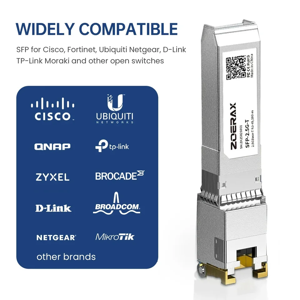 ZoeRax Módulo SFP RJ45 de 1.25G/2.5G/10G de Velocidad Adaptativa, Transceptor Ethernet Compatible con Cisco MikroTik y Otros Switches 6