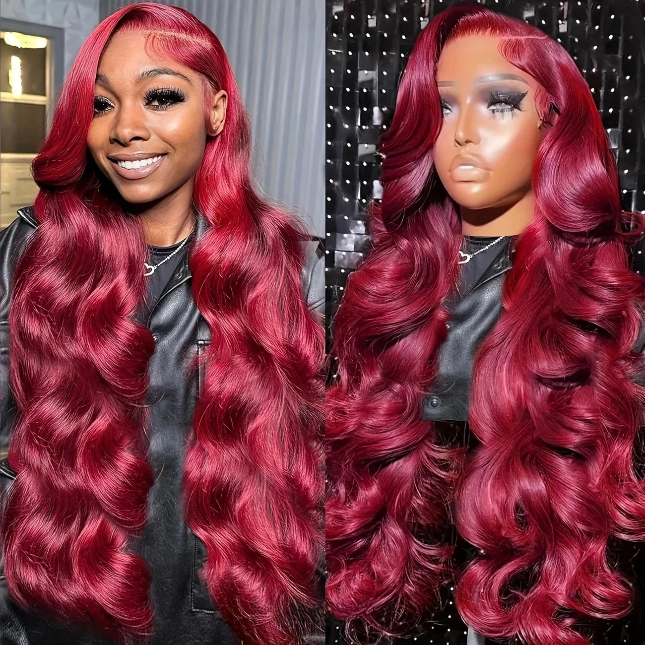 

13×4 Body Wave Lace Front Wigs Human Hair Burgundy 220 Density Transparent Red Color Pre Plucked Lace Frontal Wig For Women 99J