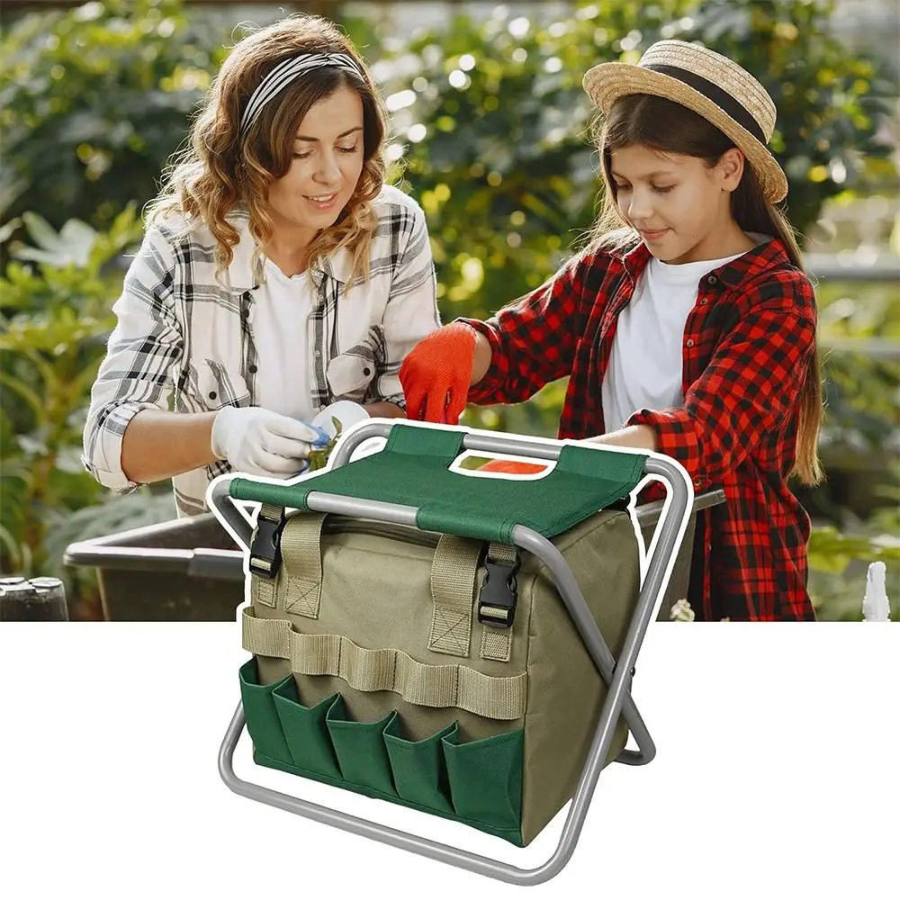 

New Organizer Gardening Tote Bag Carrier Lawn Yard Bag with Folding Stool Capacity Green Storage Bag